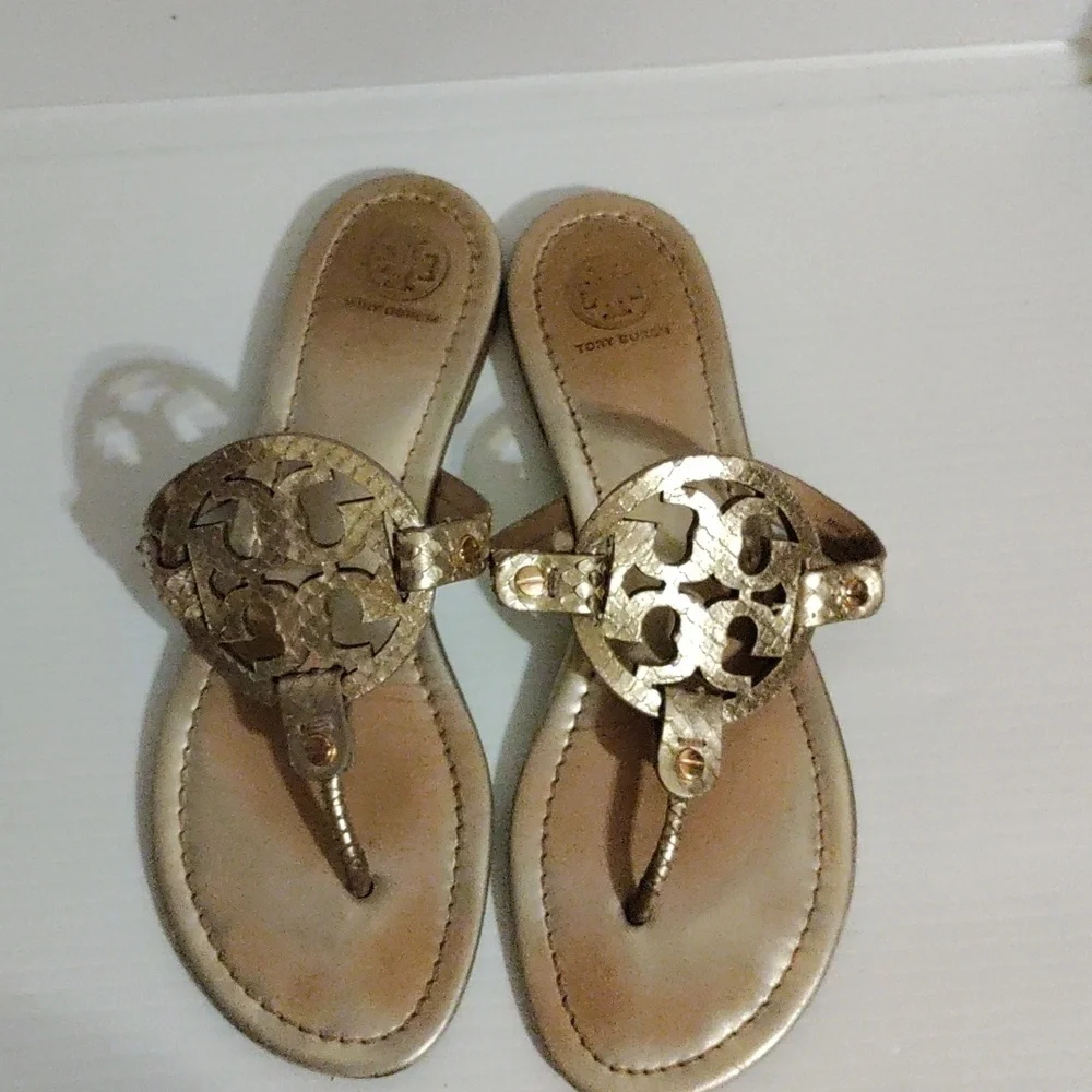 Tory Burch Metallic Gold Tumbled Miller Sandals Size 10